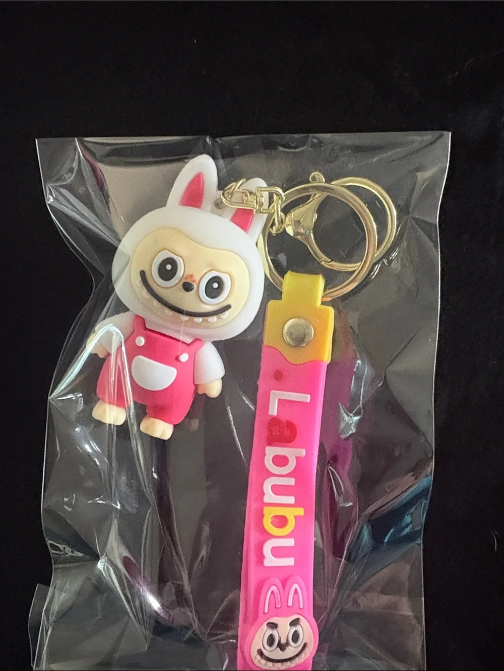 Pink And White Labubu Keychain Bag Charm With Strap